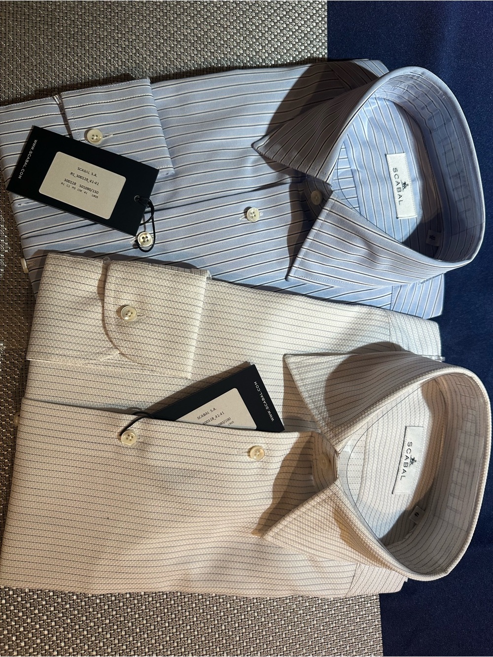 Scabal Men's Stripe Dress Shirt - Light Blue & Cream